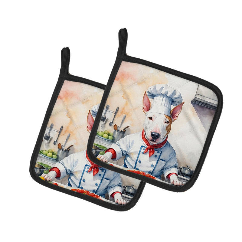 Bull Terrier The Chef Pair of Pot Holders