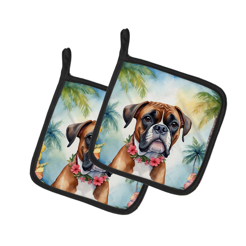 Boxer Luau Pair of Pot Holders