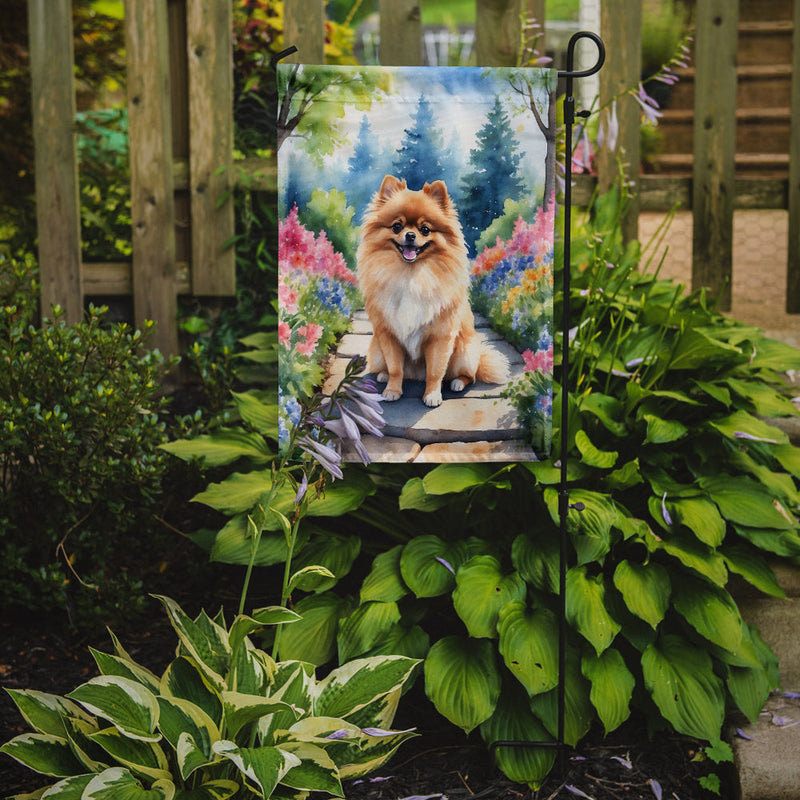 Pomeranian Spring Path Garden Flag