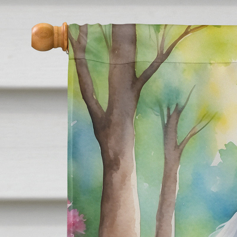 White Poodle Spring Path House Flag