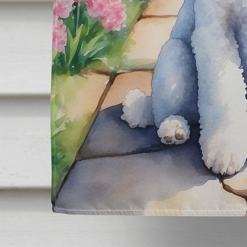 White Poodle Spring Path House Flag