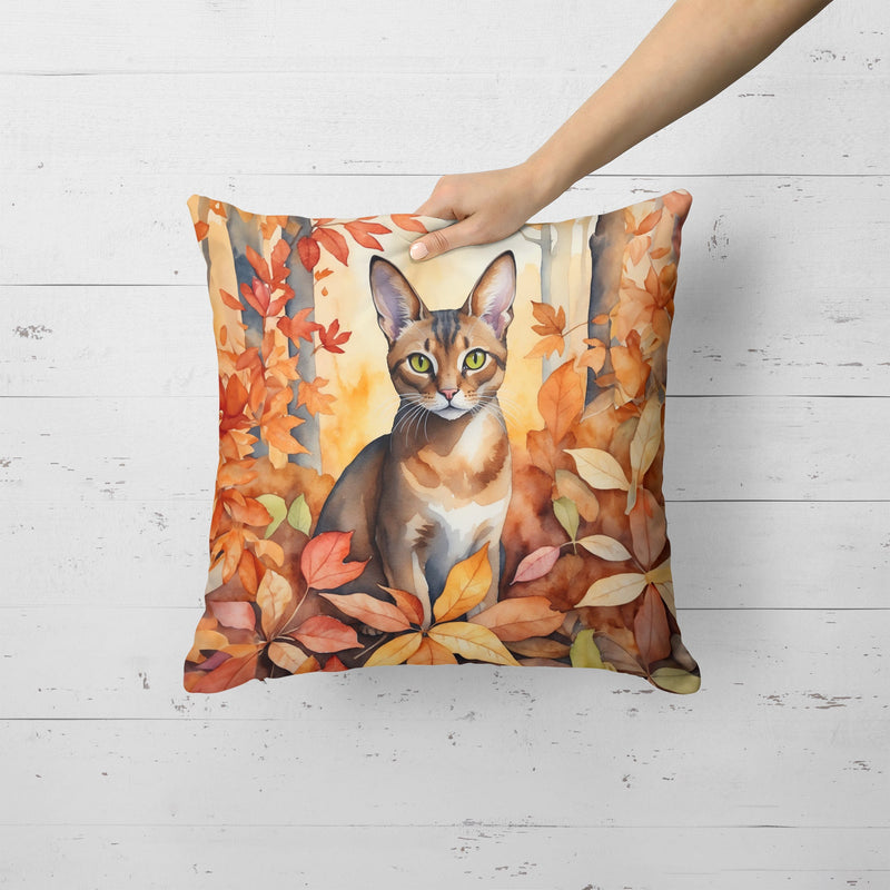 Abyssinian Cat in Fall Leaves Throw Pillow