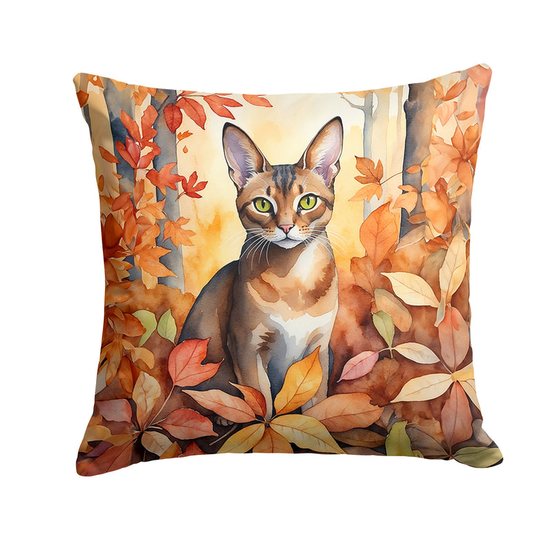 Abyssinian Cat in Fall Leaves Throw Pillow