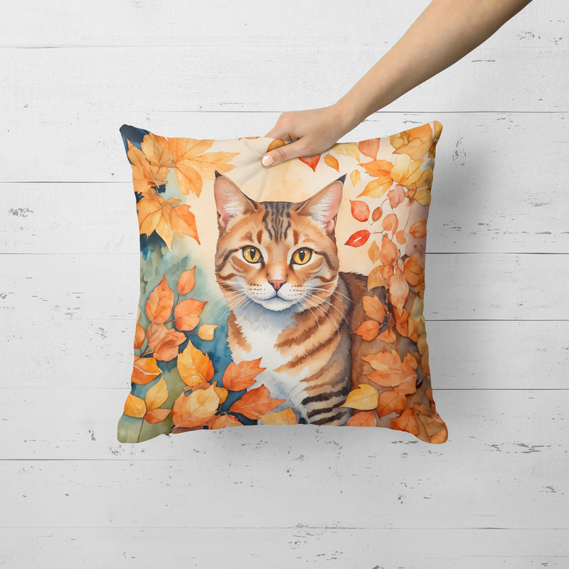 Aegean Cat in Fall Leaves Throw Pillow