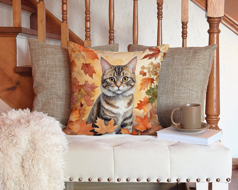 American Bobtail Cat in Fall Leaves Throw Pillow