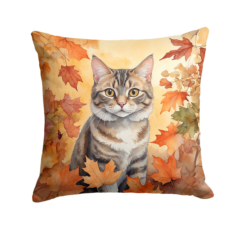 American Bobtail Cat in Fall Leaves Throw Pillow