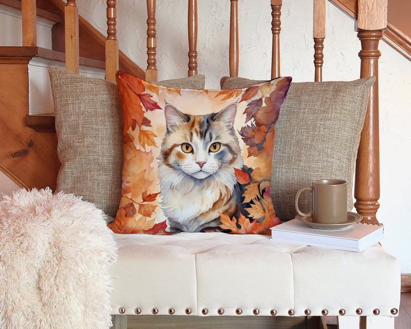 American Curl Cat in Fall Leaves Throw Pillow