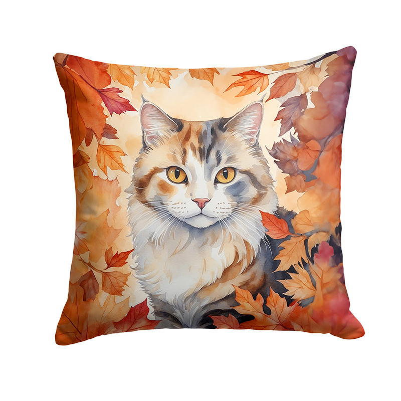 American Curl Cat in Fall Leaves Throw Pillow