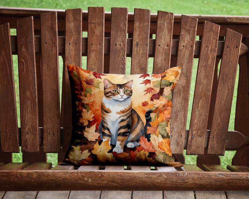 American Polydactyl Cat in Fall Leaves Throw Pillow