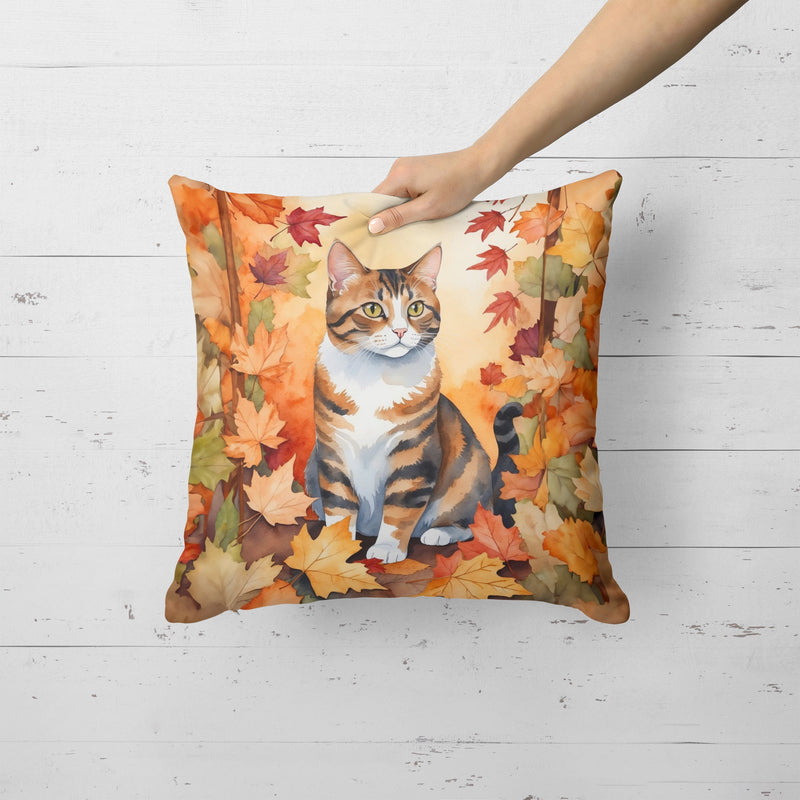 American Polydactyl Cat in Fall Leaves Throw Pillow