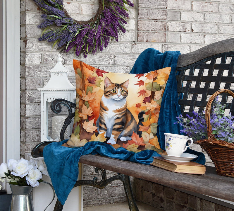 American Polydactyl Cat in Fall Leaves Throw Pillow