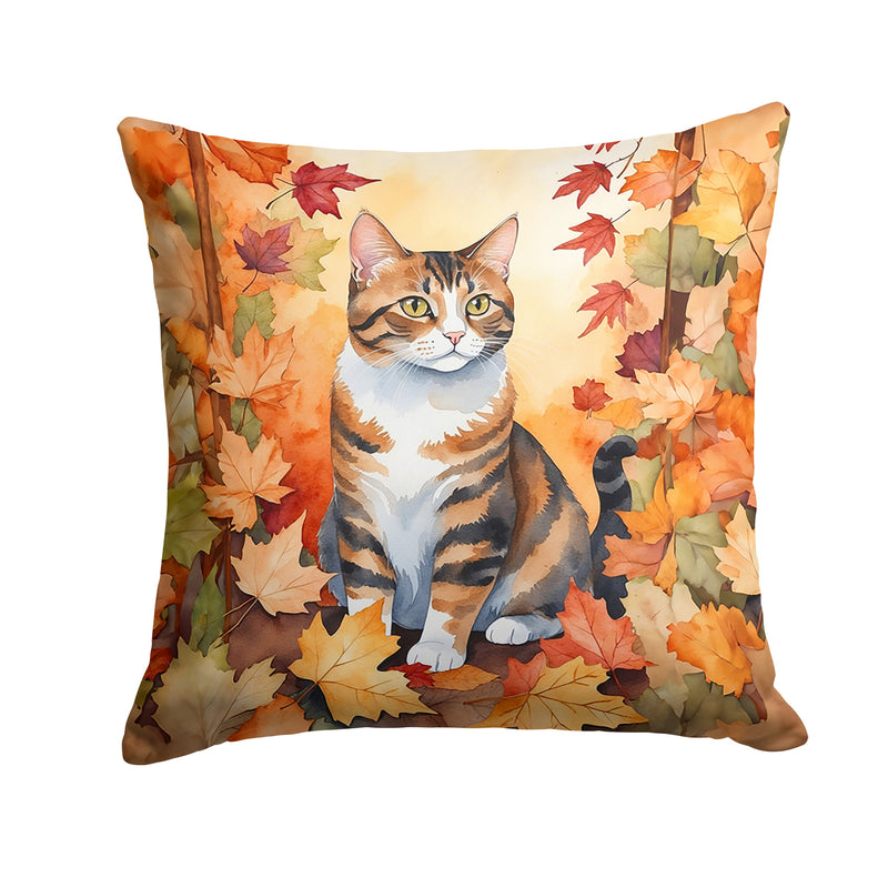 American Polydactyl Cat in Fall Leaves Throw Pillow