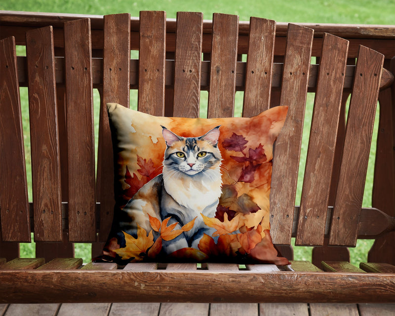 Aphrodite Giant Cat in Fall Leaves Throw Pillow