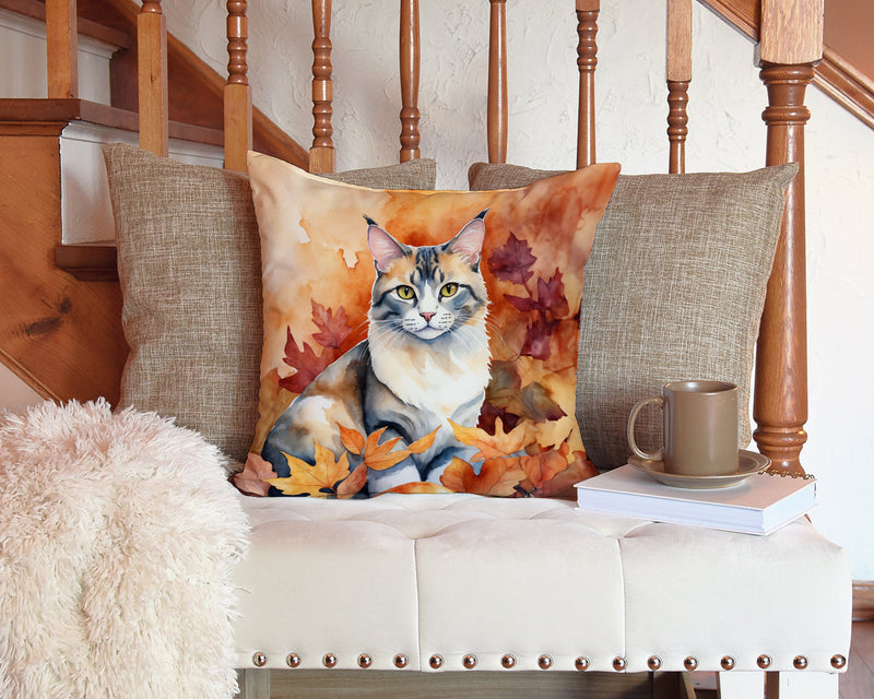 Aphrodite Giant Cat in Fall Leaves Throw Pillow