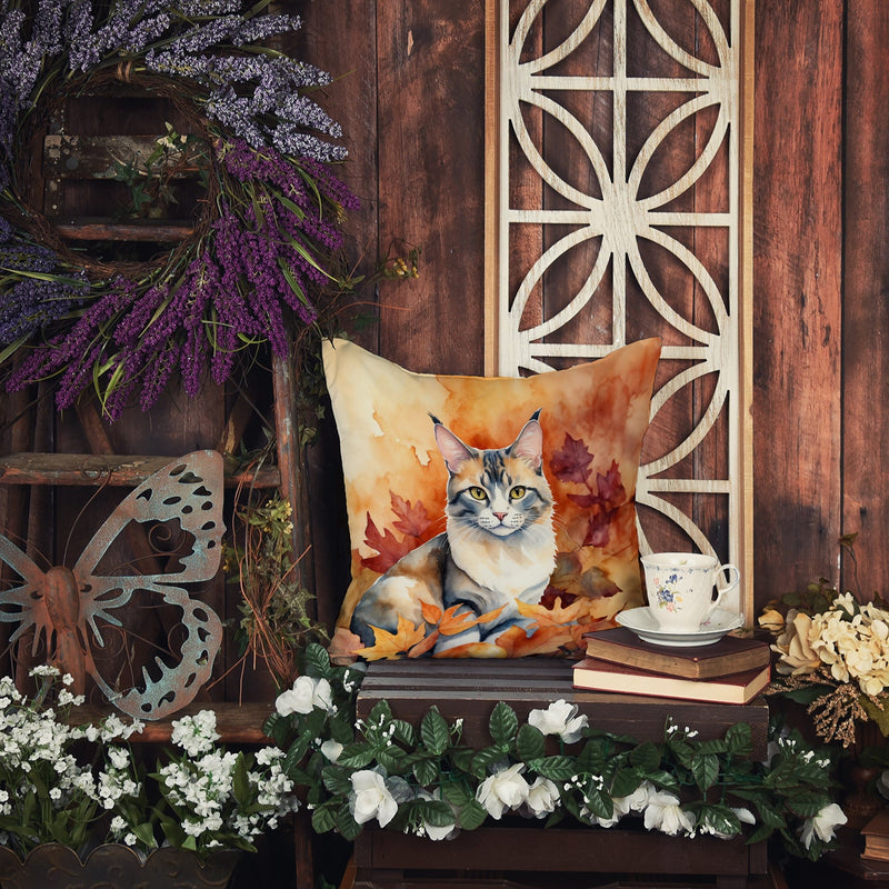 Aphrodite Giant Cat in Fall Leaves Throw Pillow