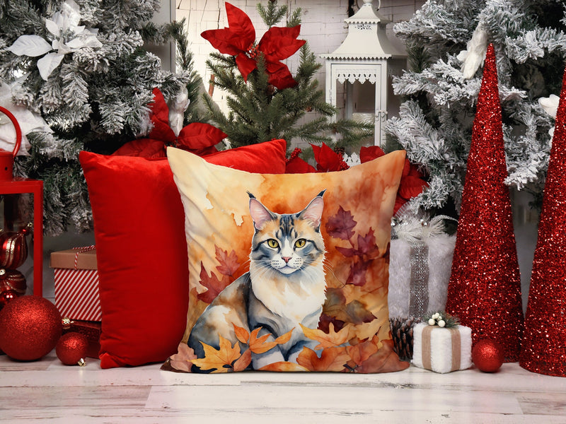 Aphrodite Giant Cat in Fall Leaves Throw Pillow