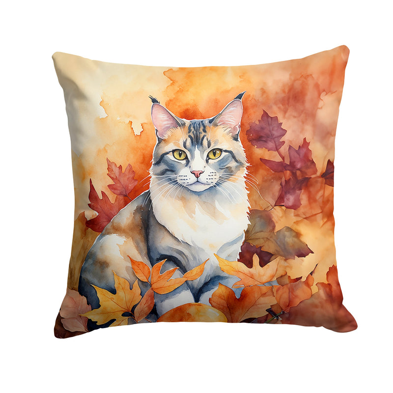 Aphrodite Giant Cat in Fall Leaves Throw Pillow