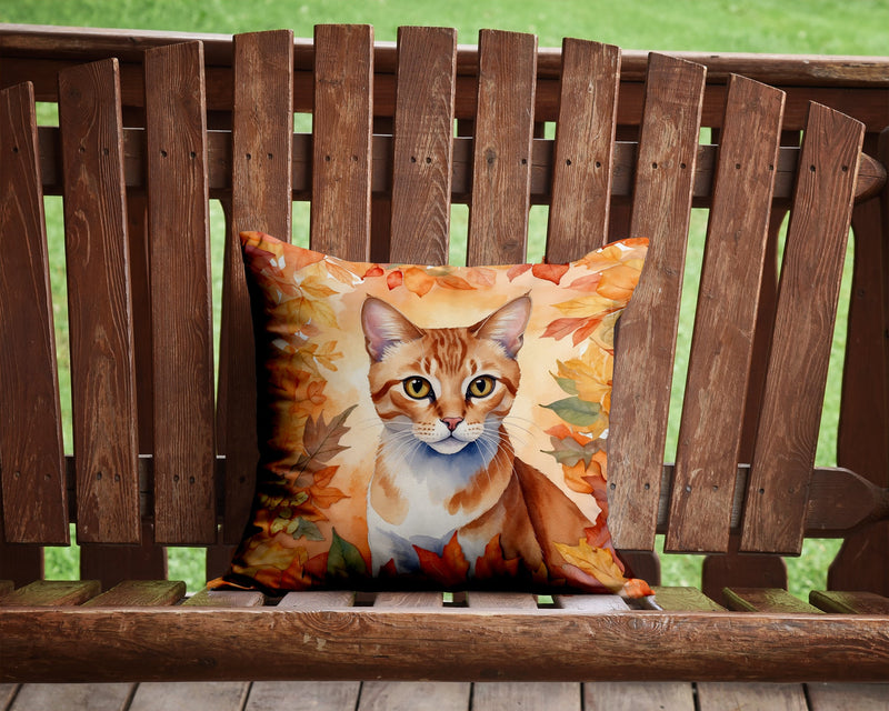 Arabian Mau Cat in Fall Leaves Throw Pillow