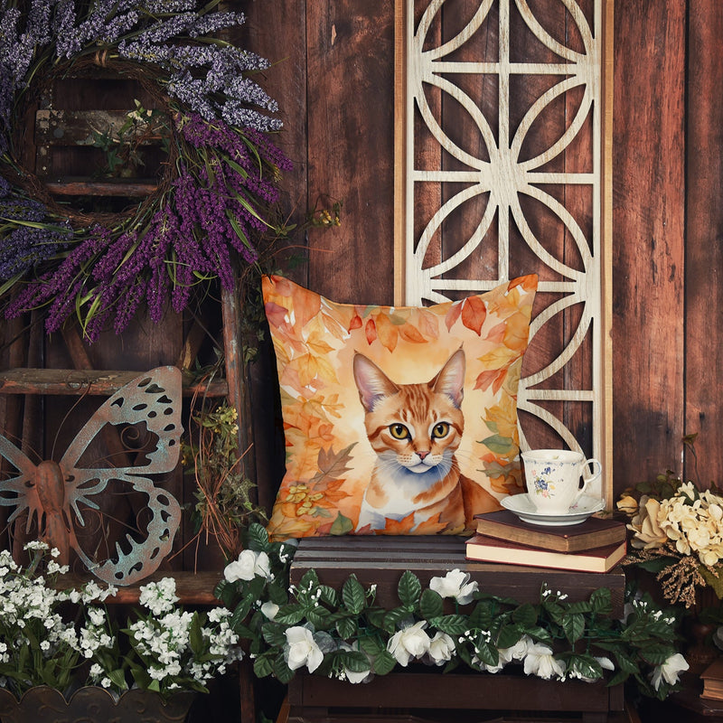 Arabian Mau Cat in Fall Leaves Throw Pillow