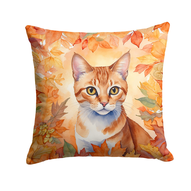 Arabian Mau Cat in Fall Leaves Throw Pillow