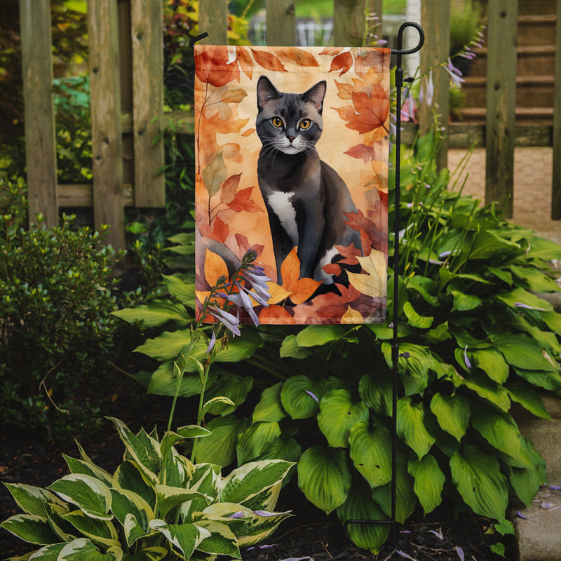 Asian Cat in Fall Leaves Garden Flag