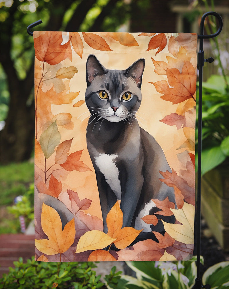 Asian Cat in Fall Leaves Garden Flag