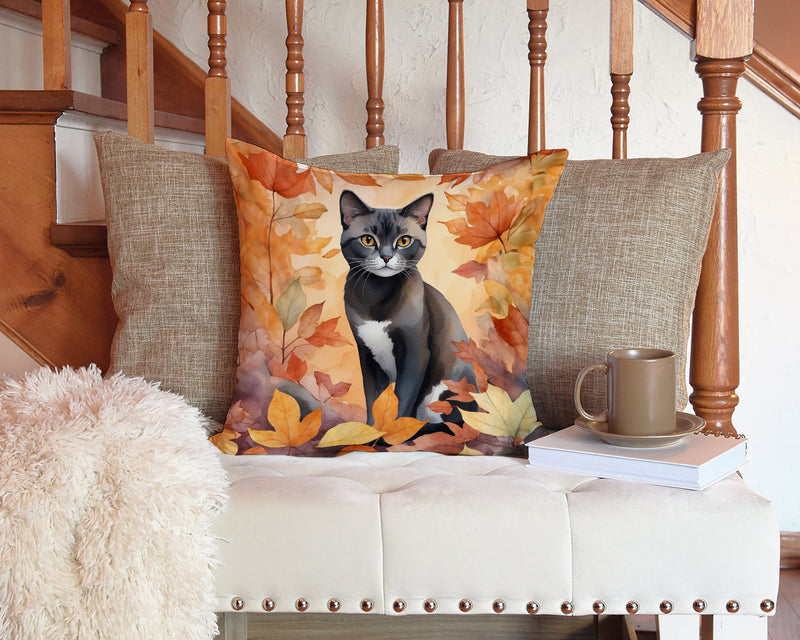 Asian Cat in Fall Leaves Throw Pillow