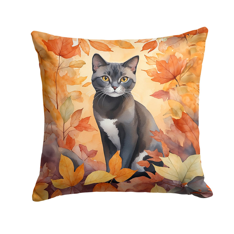 Asian Cat in Fall Leaves Throw Pillow