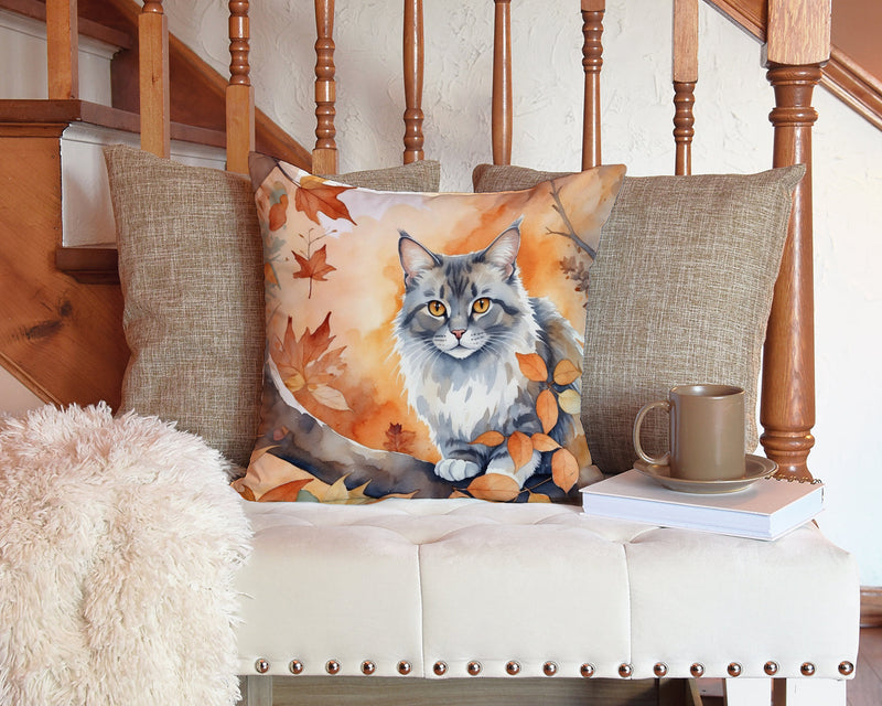 Australian Mist Cat in Fall Leaves Throw Pillow