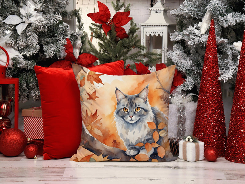 Australian Mist Cat in Fall Leaves Throw Pillow