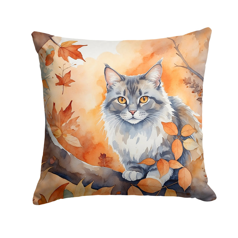 Australian Mist Cat in Fall Leaves Throw Pillow