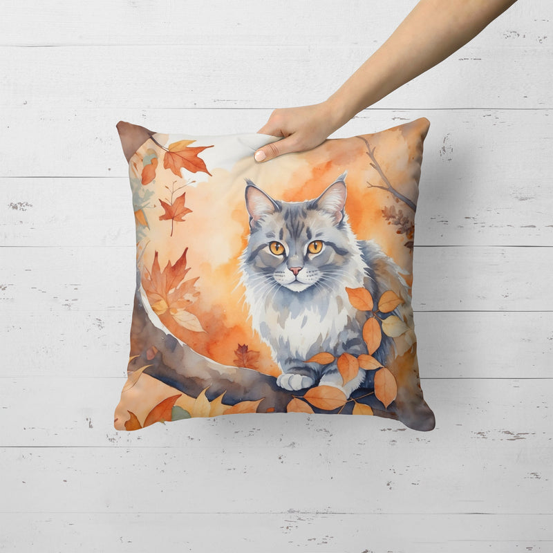 Australian Mist Cat in Fall Leaves Throw Pillow