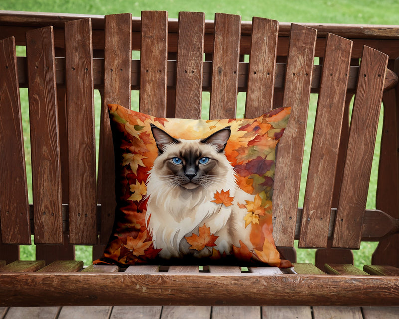 Balinese Cat in Fall Leaves Throw Pillow