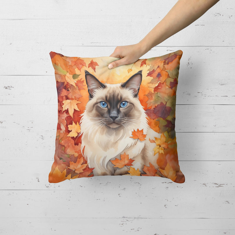 Balinese Cat in Fall Leaves Throw Pillow