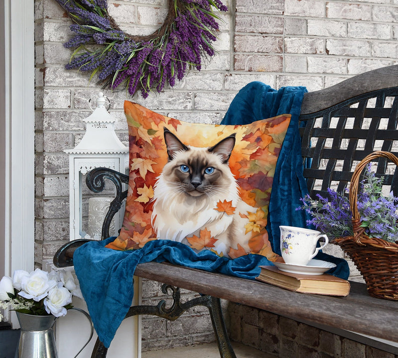 Balinese Cat in Fall Leaves Throw Pillow