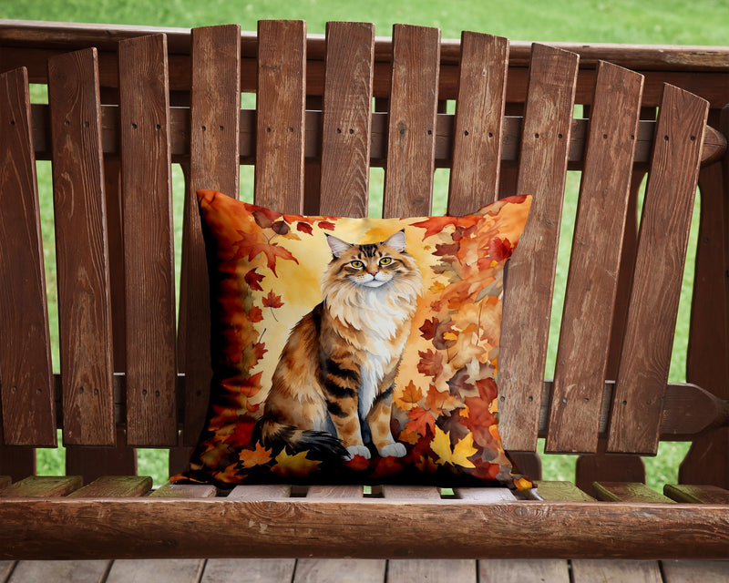 Cymric Cat in Fall Leaves Throw Pillow