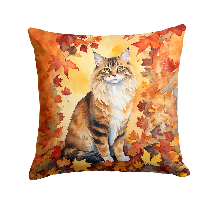 Cymric Cat in Fall Leaves Throw Pillow