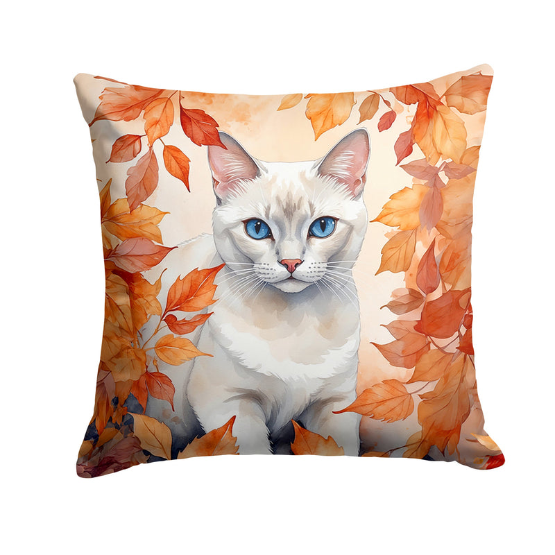 Foreign White Cat in Fall Leaves Throw Pillow