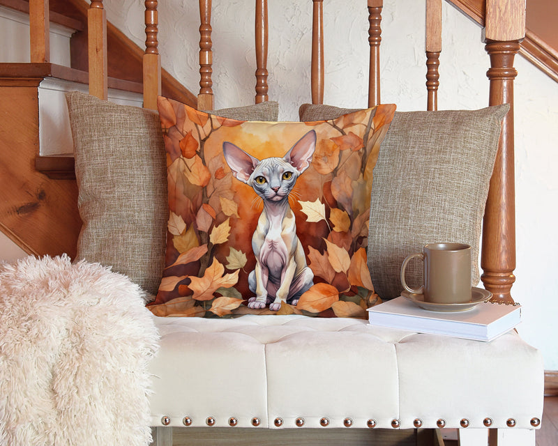 Minskin Cat in Fall Leaves Throw Pillow