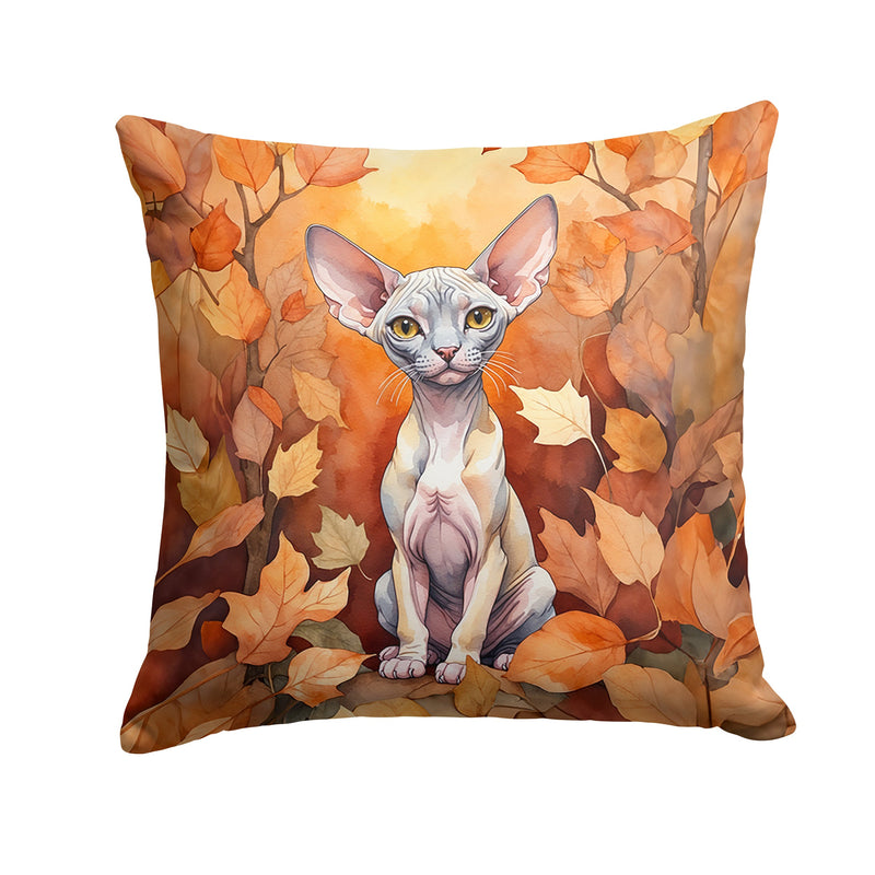 Minskin Cat in Fall Leaves Throw Pillow