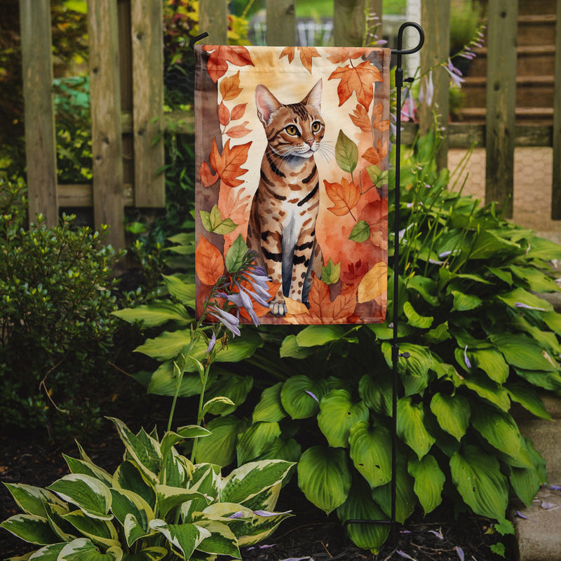 Ocicat Cat in Fall Leaves Garden Flag