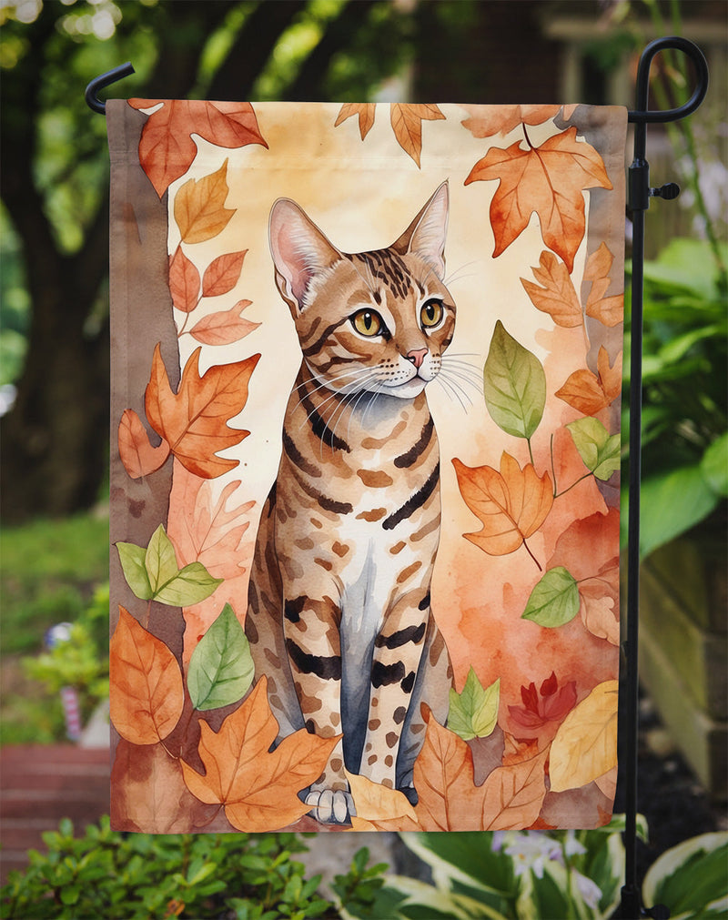 Ocicat Cat in Fall Leaves Garden Flag