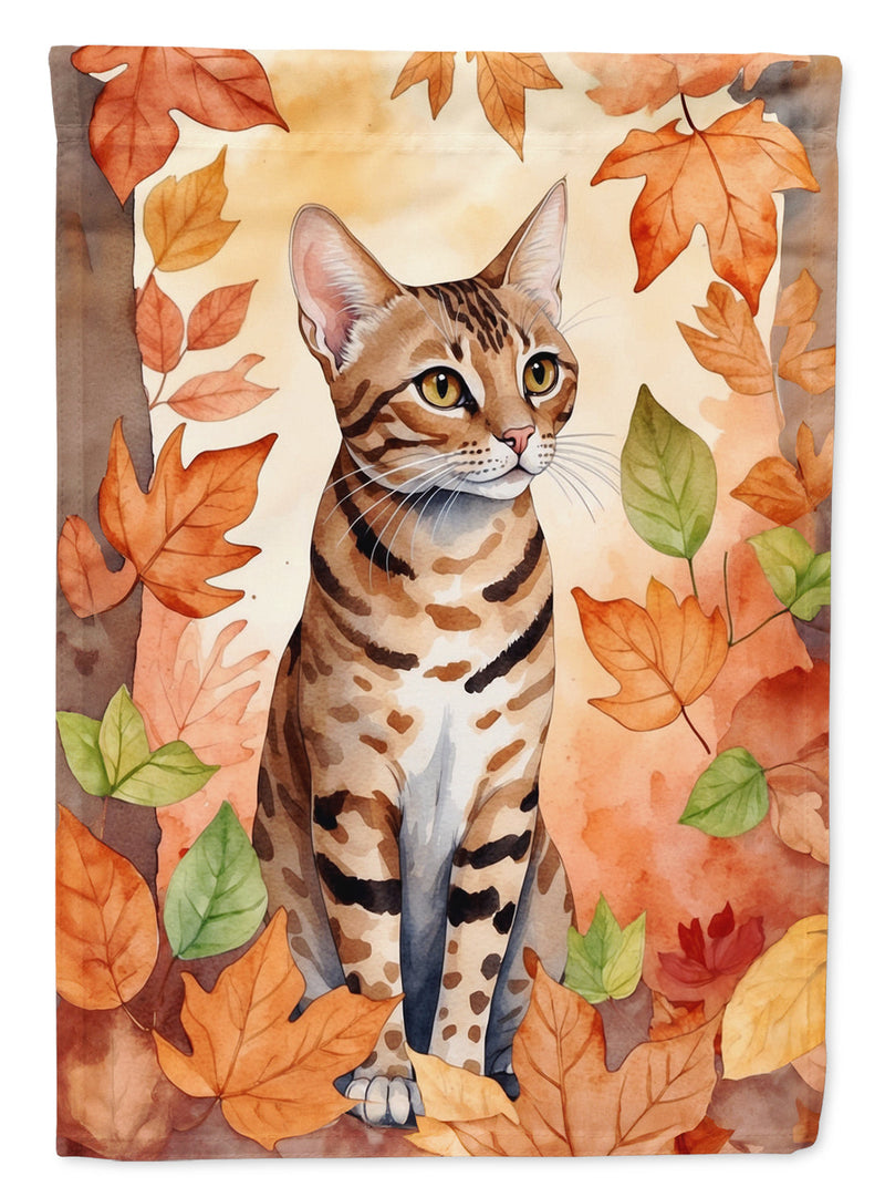 Ocicat Cat in Fall Leaves Garden Flag