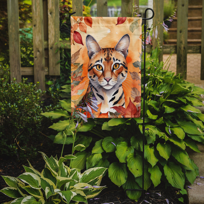 Safari Cat in Fall Leaves Garden Flag