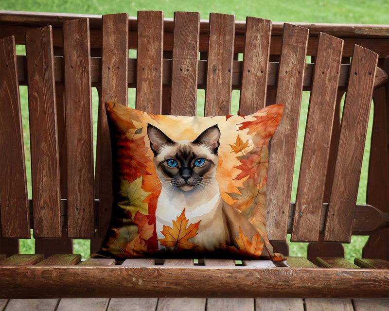 Siamese Cat in Fall Leaves Throw Pillow