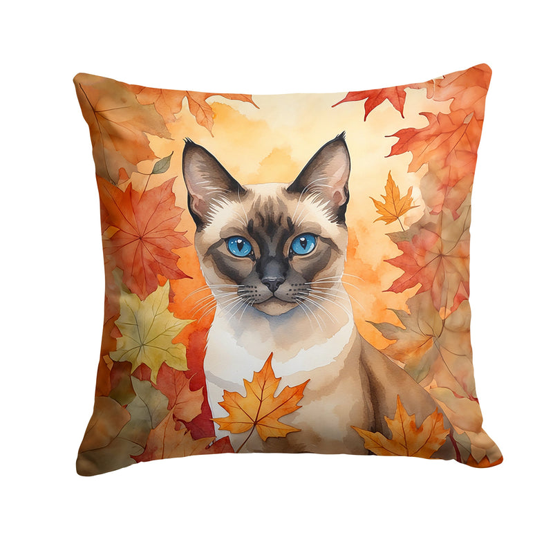 Siamese Cat in Fall Leaves Throw Pillow