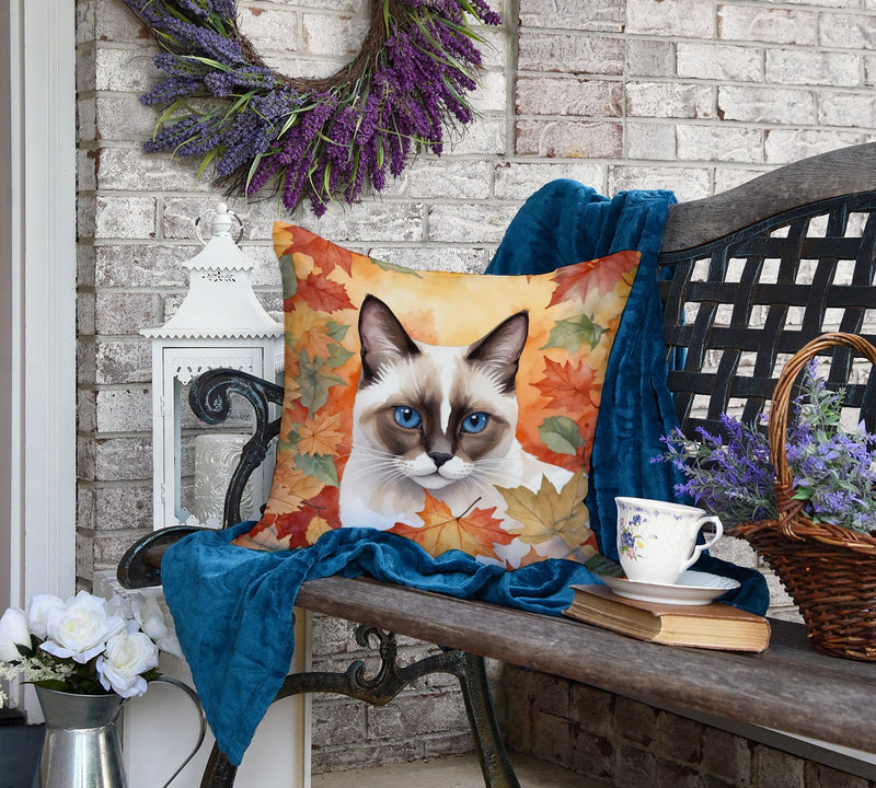 Snowshoe Cat in Fall Leaves Throw Pillow