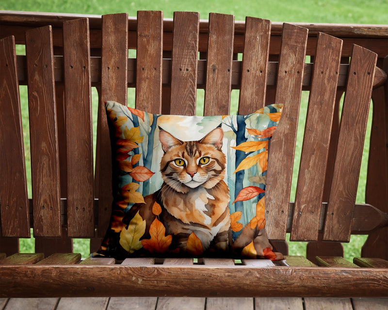 Sokoke Cat in Fall Leaves Throw Pillow