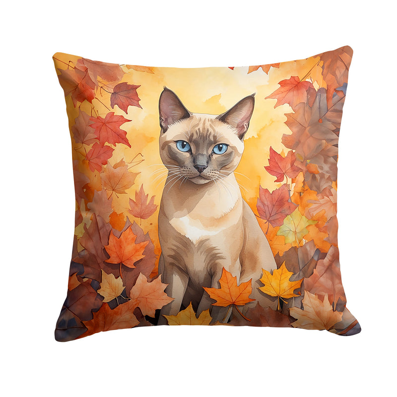 Tonkinese Cat in Fall Leaves Throw Pillow