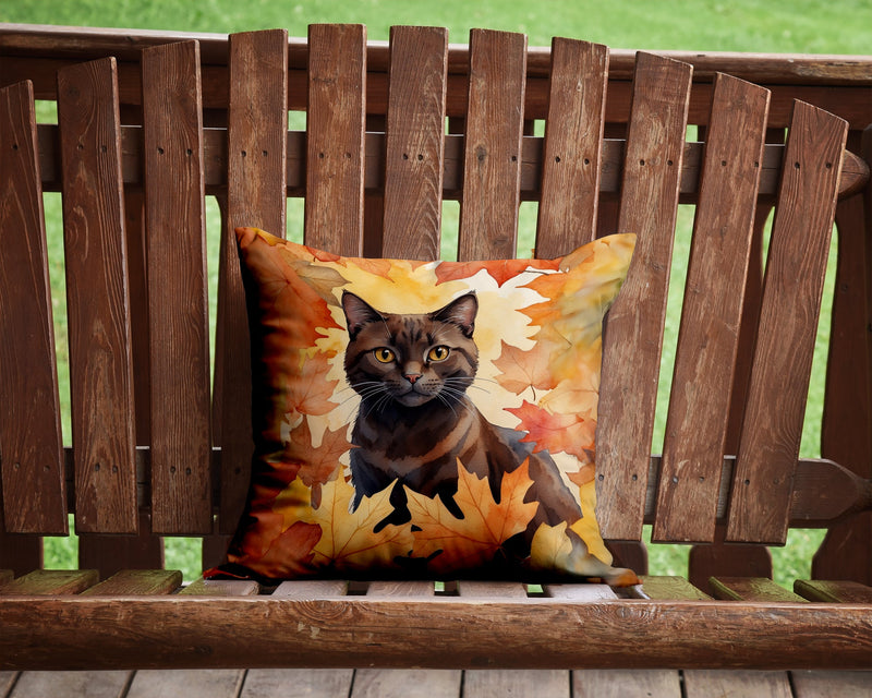 York Chocolate Cat in Fall Leaves Throw Pillow